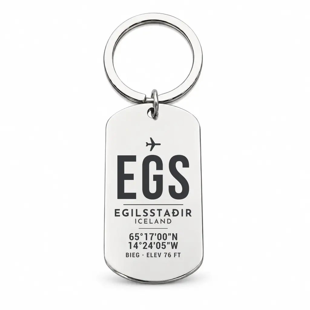 Egilsstaðir Airport EGS - Key Chain - Original Design - Silver