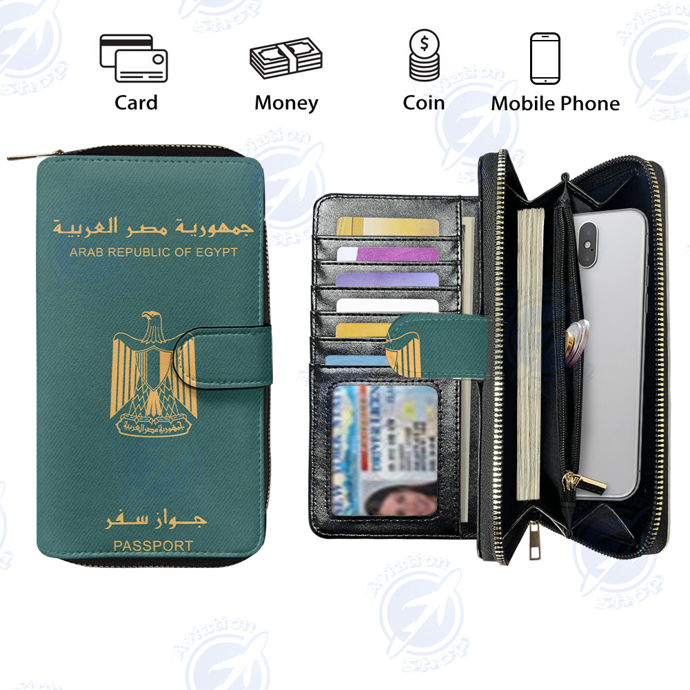 Egypt Passport Designed Leather Long Zipper Wallets