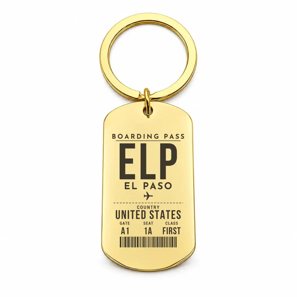 El Paso International Airport ELP - Key Chain - Boarding Pass Style - Gold