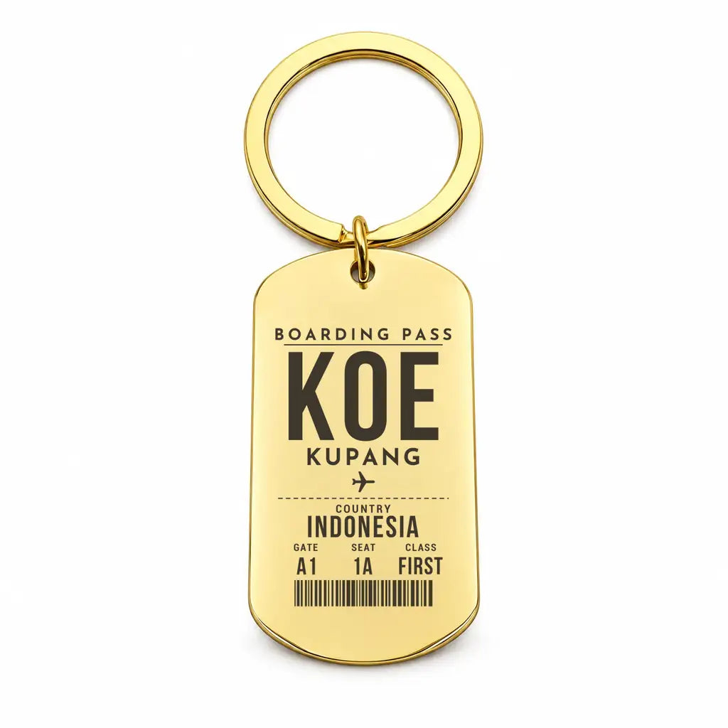 El Tari Airport KOE - Key Chain - Boarding Pass Style - Gold