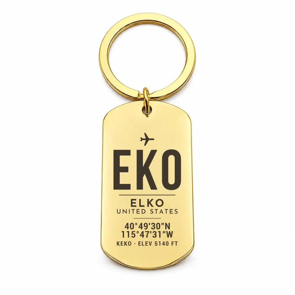 Elko Regional Airport EKO - Key Chain - Original Design - Gold