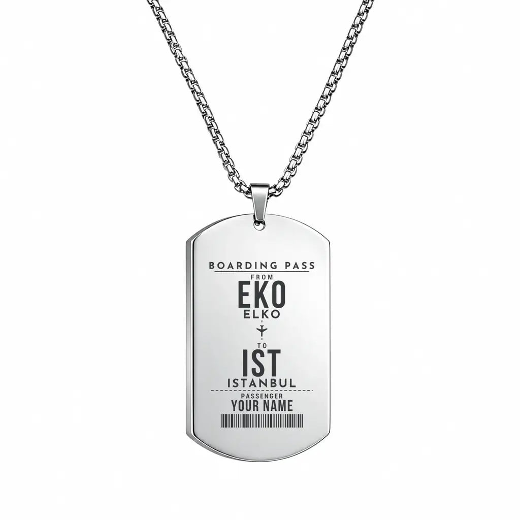 Elko Regional Airport EKO - Necklace - Customizable Boarding Pass - Silver