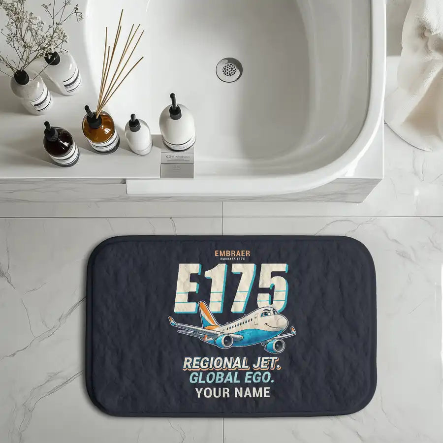 Embraer E175 - Cartoon + Name - Bath Mat