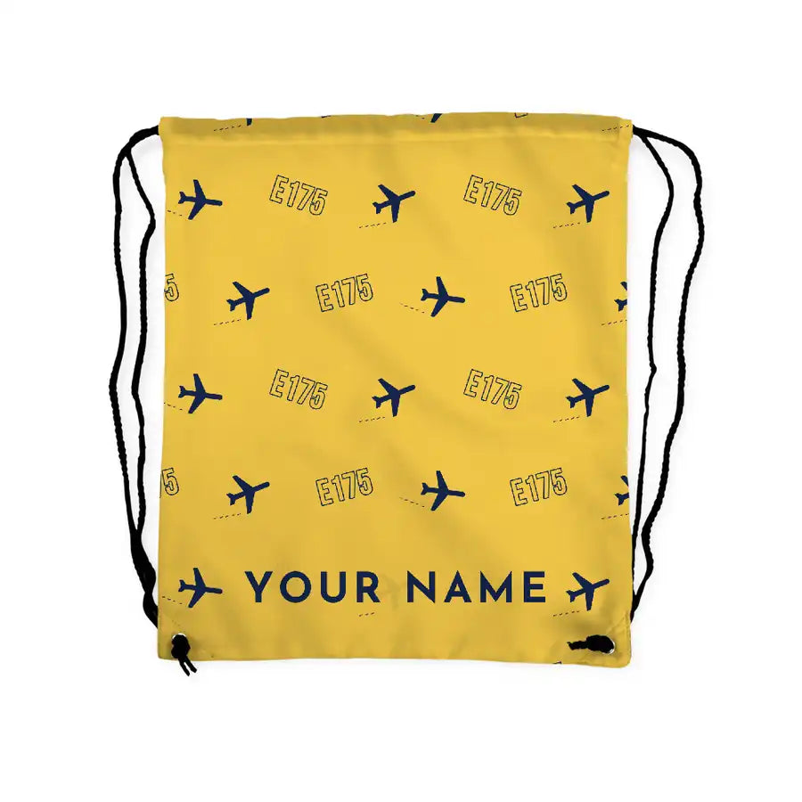 Embraer E175 - Drawstring Bag - 3D Pattern + Name - Yellow