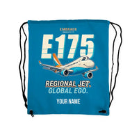 Thumbnail for Embraer E175 - Drawstring Bag - Cartoon + Name - Light Blue