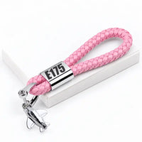 Thumbnail for Embraer E175 - Leather Key Chain - Braided Leather - Tag - Pink