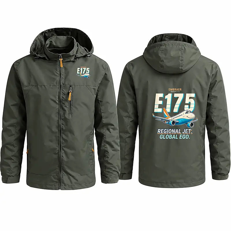 Embraer E175 Stylish Jackets - Hooded Windbreaker - Cartoon - Olive Green