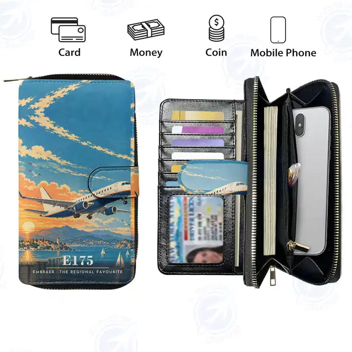 Embraer E175 Leather Wallets - Zip Long Wallet - 3D