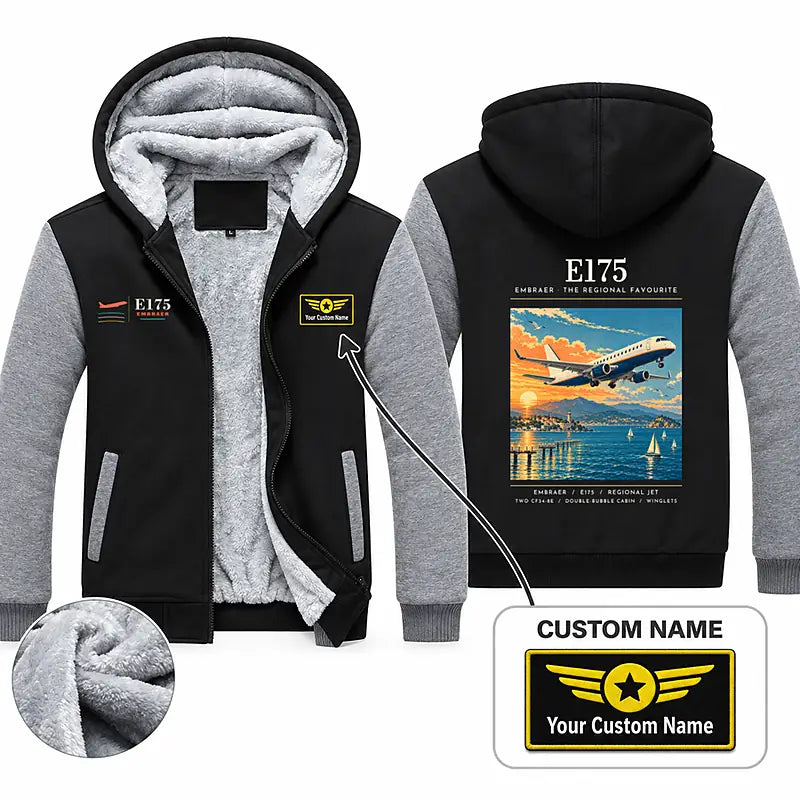Embraer E175 Zipped Sweatshirts - Poster + Name - Black & Gray