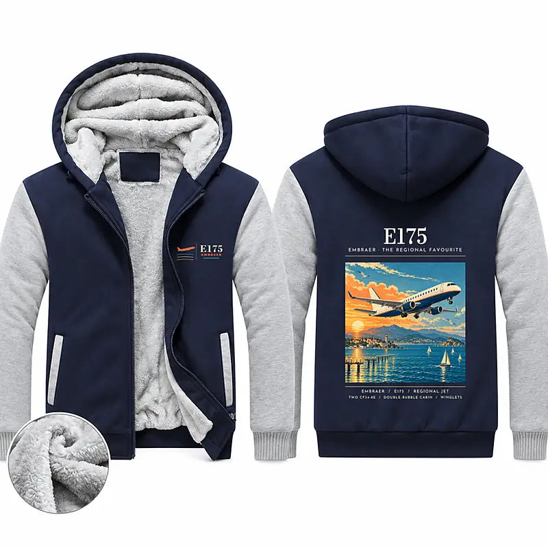 Embraer E175 Zipped Sweatshirts - Poster - Navy & Gray