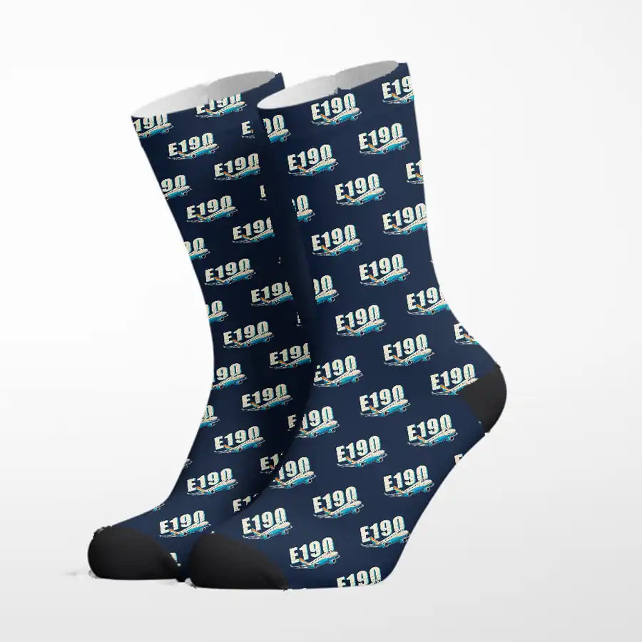 Embraer E190 - Cartoon - Socks - Navy