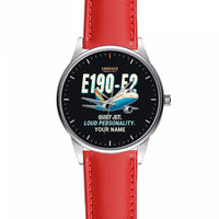 Thumbnail for Embraer E190-E2 - Cartoon + Name - Leather Strap - Red Leather Strap