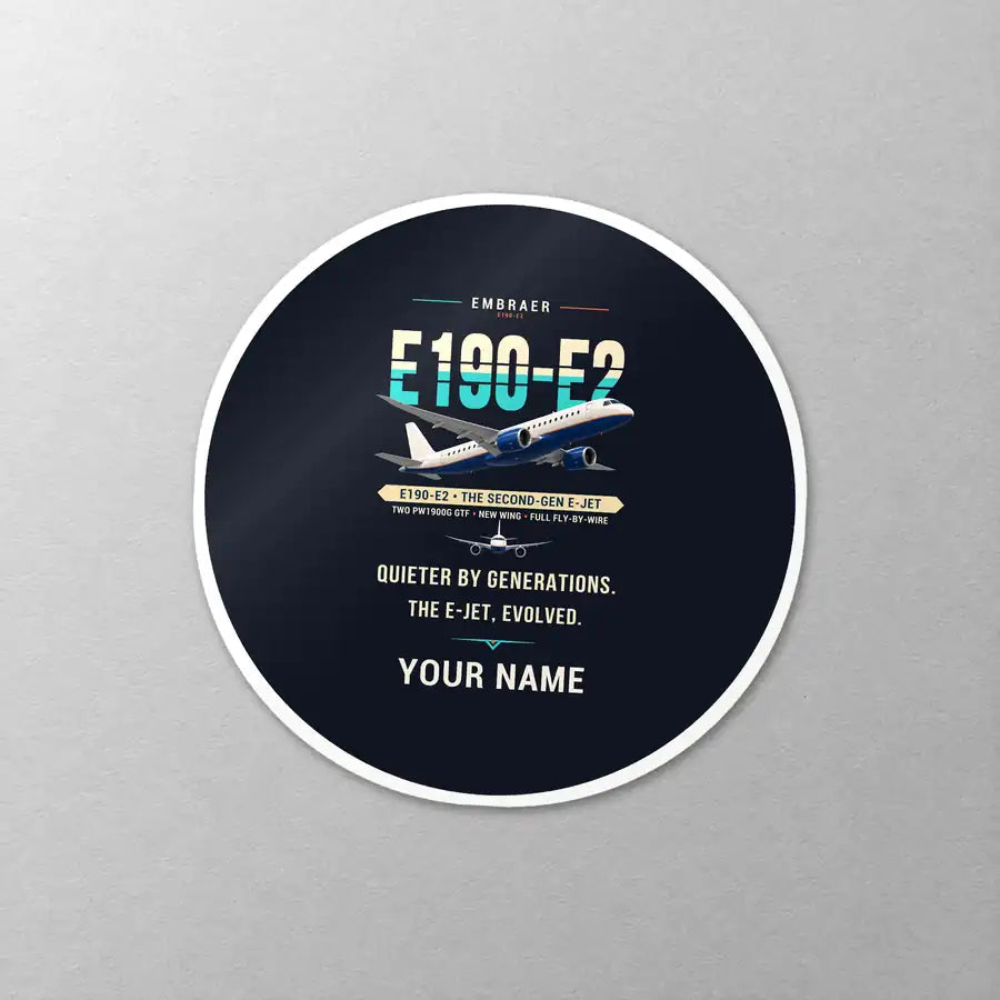 Embraer E190-E2 - Original + Name - Circle Sticker - Close-up