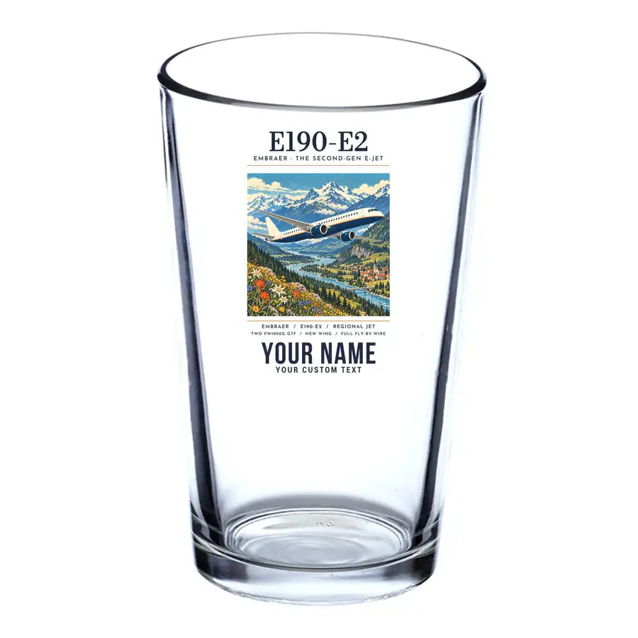 Embraer E190-E2 - Poster + Name - Beer & Water Glass