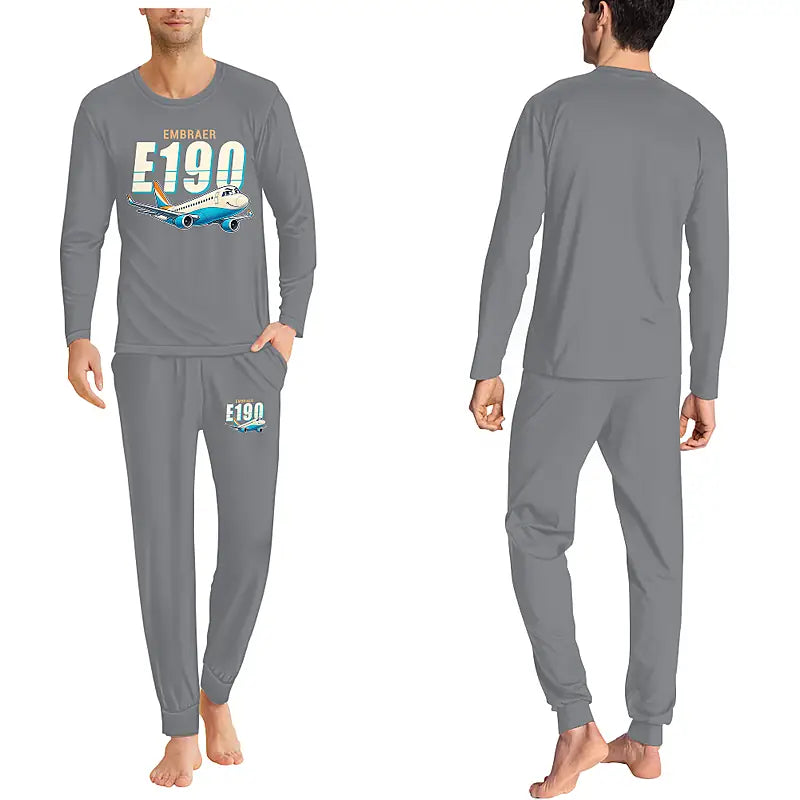 Embraer E190 - Men Pajamas - Cartoon Chest - Gray