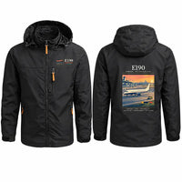 Thumbnail for Embraer E190 Stylish Jackets - Hooded Windbreaker - Poster - Black