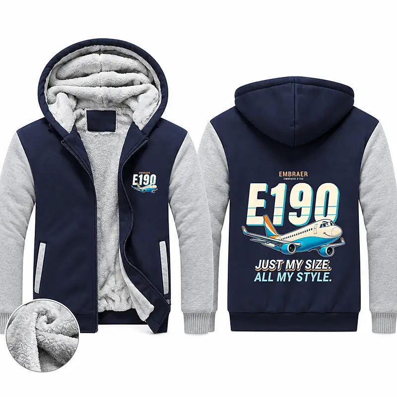 Embraer E190 Zipped Sweatshirts - Cartoon - Navy & Gray