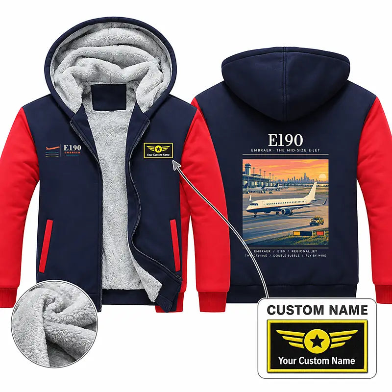 Embraer E190 Zipped Sweatshirts - Poster + Name - Navy & Red