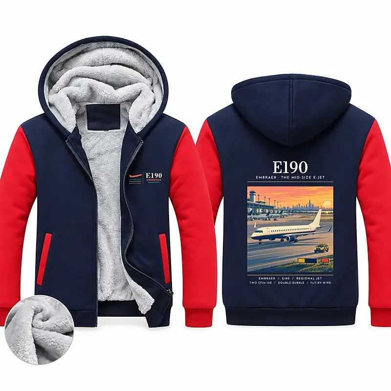 Embraer E190 Zipped Sweatshirts - Poster - Navy & Red