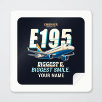 Thumbnail for Embraer E195 - Cartoon + Name - Square Sticker - Peel