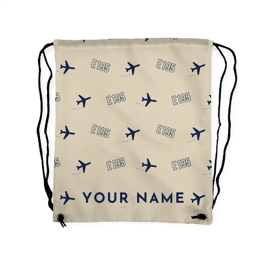 Embraer E195 - Drawstring Bag - 3D Pattern + Name - Beige