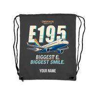 Thumbnail for Embraer E195 - Drawstring Bag - Cartoon + Name - Gray