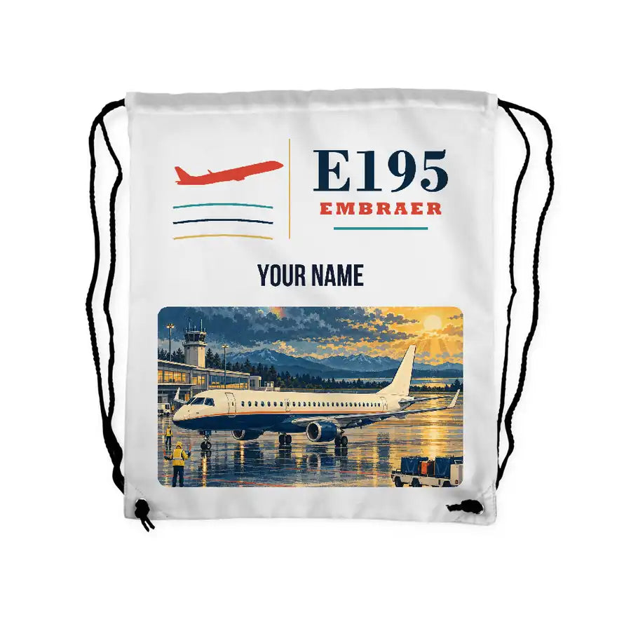 Embraer E195 - Drawstring Bag - Classic + Name - White