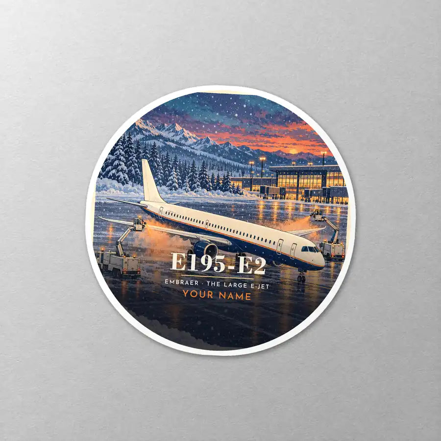 Embraer E195-E2 - 3D + Name - Circle Sticker - Close-up