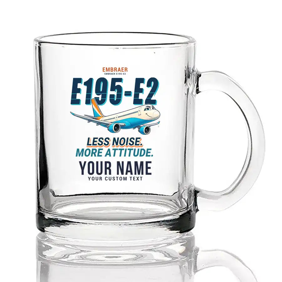 Embraer E195-E2 - Cartoon + Name - Coffee & Tea Glass