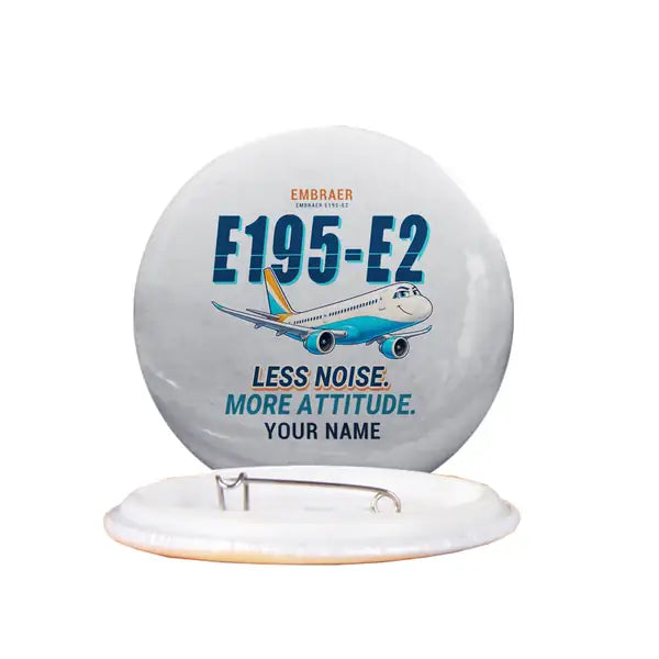 Embraer E195-E2 - Cartoon + Name - Pin - Light Gray