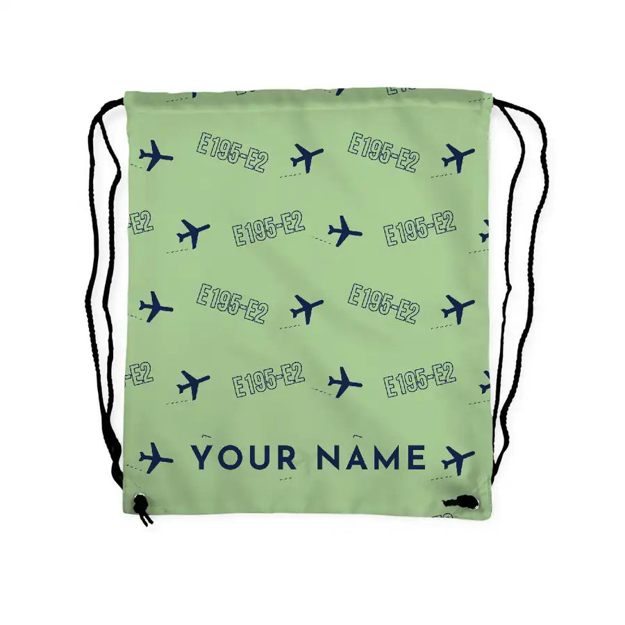 Embraer E195-E2 - Drawstring Bag - 3D Pattern + Name - Light Green