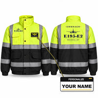 Thumbnail for Embraer E195-E2 Reflective Winter Jackets - Heritage + Name - Fluorescent Yellow & Navy