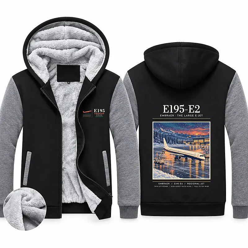 Embraer E195-E2 Zipped Sweatshirts - Poster - Black & Gray