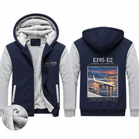Thumbnail for Embraer E195-E2 Zipped Sweatshirts - Poster - Navy & Gray