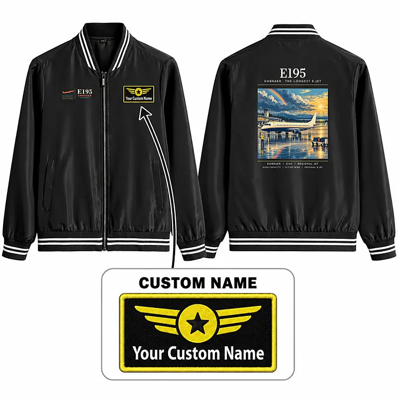 Embraer E195 Stylish Jackets - Baseball Collar - Poster + Name - Black