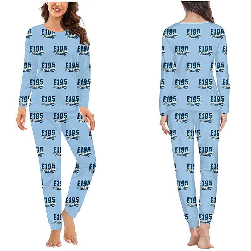 Embraer E195 - Women Pajamas - Cartoon Pattern - Light Blue
