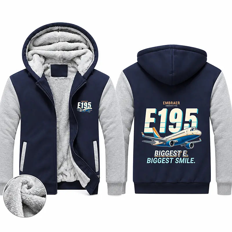 Embraer E195 Zipped Sweatshirts - Cartoon - Navy & Gray