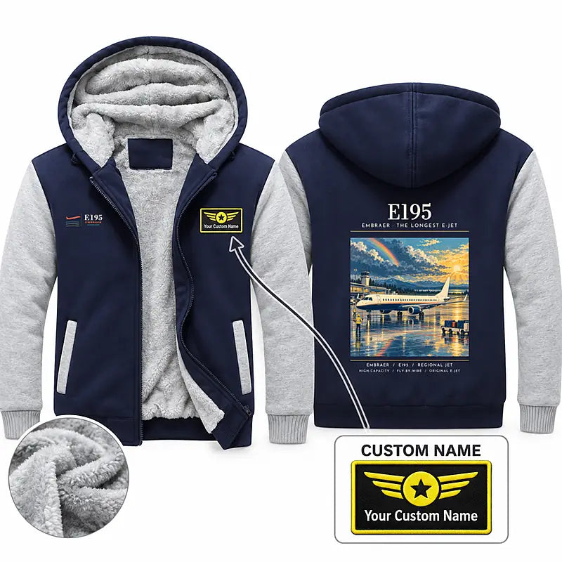 Embraer E195 Zipped Sweatshirts - Poster + Name - Navy & Gray