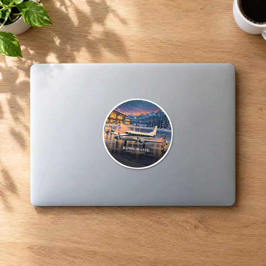 Embraer EMB 110 Bandeirante - 3D + Name - Circle Sticker - MacBook
