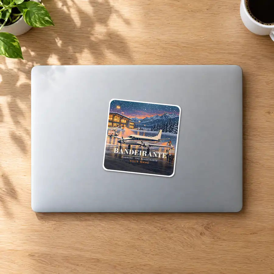 Embraer EMB 110 Bandeirante - 3D + Name - Square Sticker - MacBook