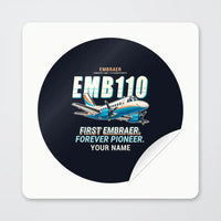 Thumbnail for Embraer EMB 110 Bandeirante - Cartoon + Name - Circle Sticker - Peel