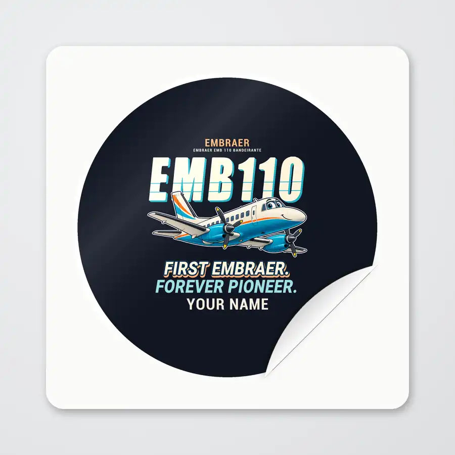 Embraer EMB 110 Bandeirante - Cartoon + Name - Circle Sticker - Peel