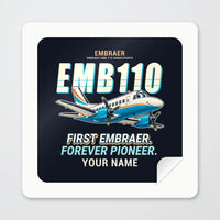 Thumbnail for Embraer EMB 110 Bandeirante - Cartoon + Name - Square Sticker - Peel