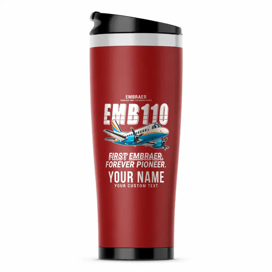 Embraer EMB 110 Bandeirante - Cartoon + Name - Stainless Steel (No Holder) - Red
