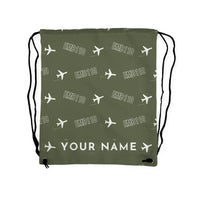 Thumbnail for Embraer EMB 110 Bandeirante - Drawstring Bag - 3D Pattern + Name - Green Army