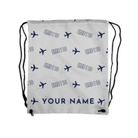 Thumbnail for Embraer EMB 110 Bandeirante - Drawstring Bag - 3D Pattern + Name - Light Gray