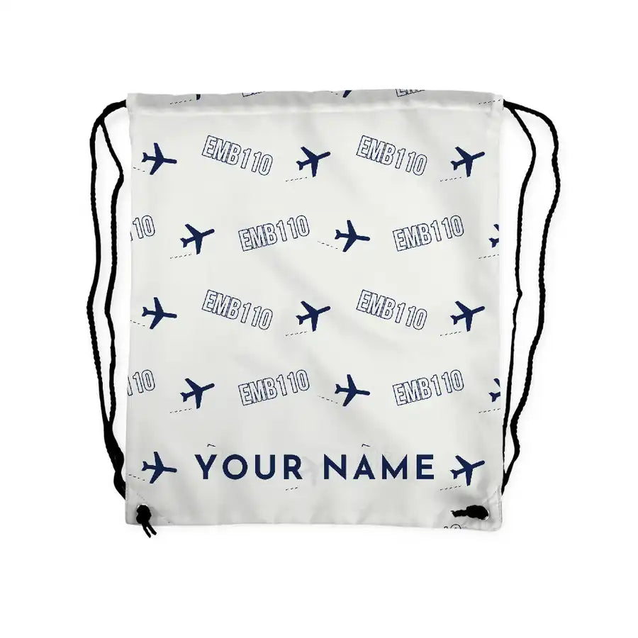 Embraer EMB 110 Bandeirante - Drawstring Bag - 3D Pattern + Name - White