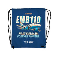 Thumbnail for Embraer EMB 110 Bandeirante - Drawstring Bag - Cartoon + Name - Blue