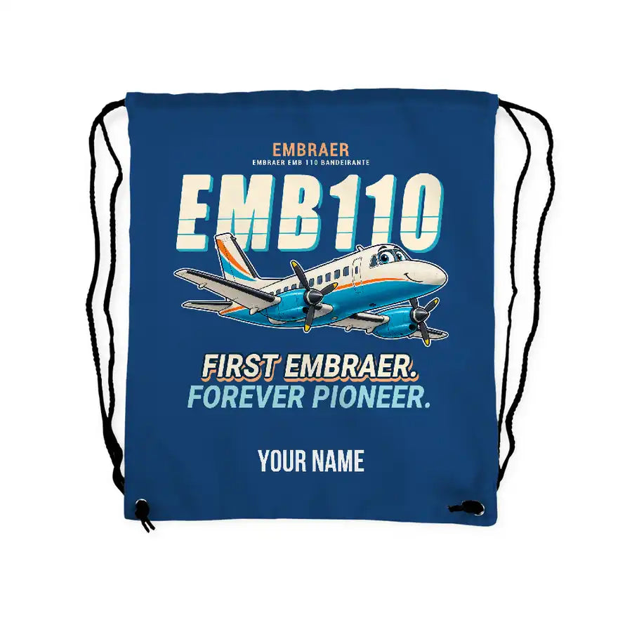 Embraer EMB 110 Bandeirante - Drawstring Bag - Cartoon + Name - Blue