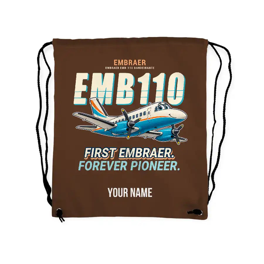 Embraer EMB 110 Bandeirante - Drawstring Bag - Cartoon + Name - Brown